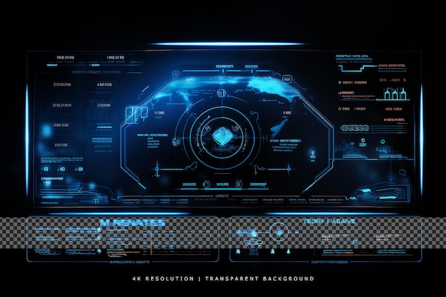 PSD interface hud futuriste dans un fond transparent