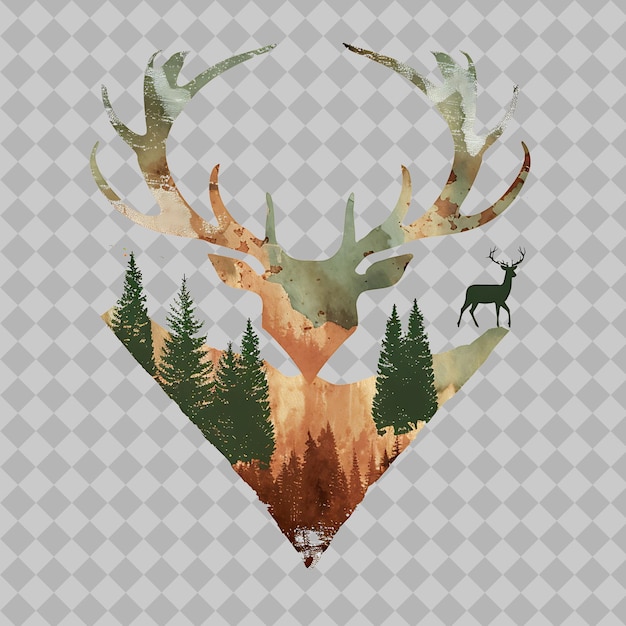 PSD à l'intérieur d'une pointe de flèche silhouette elk meadow situé dans une seren png aquarelle collections de la vie sauvage