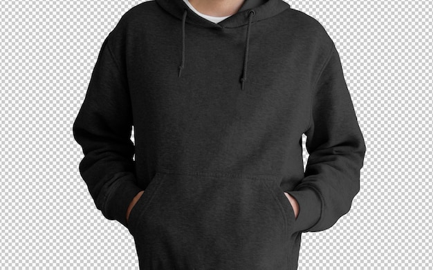 Isolierte Vorderansicht des schwarzen Hoodies