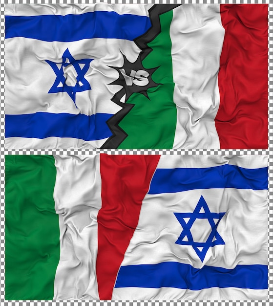 PSD italia contro israele half combined flag cloth bump texture rendering 3d