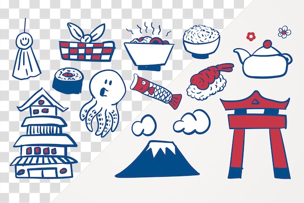 PSD japanisches doodle-png-element mit durchsichtigem hintergrund