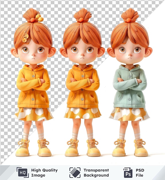 PSD jeu d'images psd transparent d'un personnage 3d d'une jolie petite fille isolée sur un fond transparent