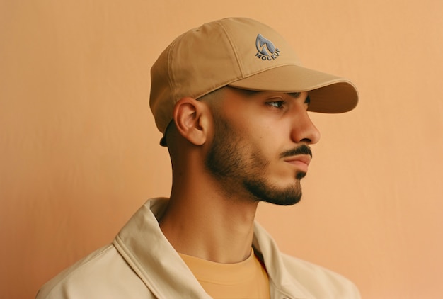 PSD un jeune homme portant une casquette dans le studio.