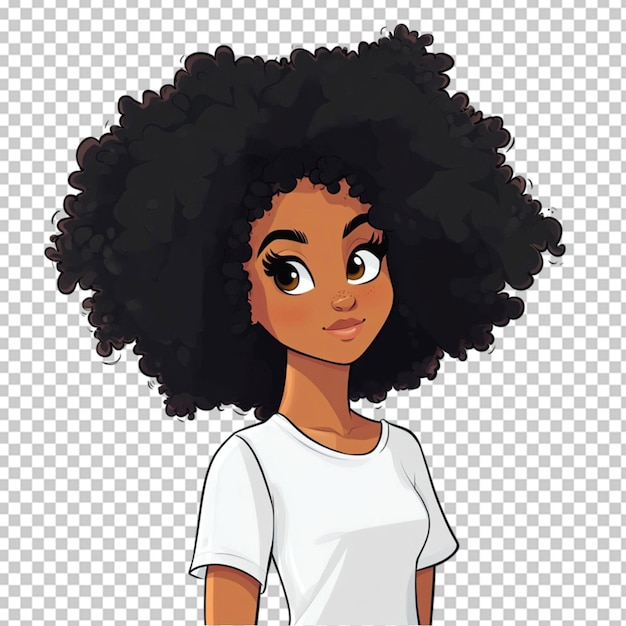 PSD un joli dessin animé avec une jolie femme noire sur un fond transparent