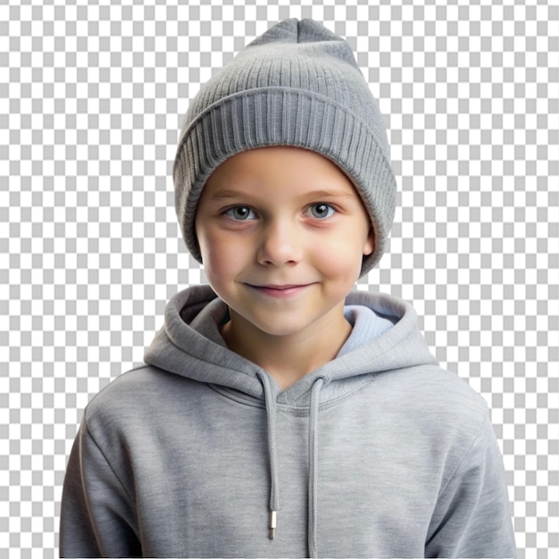 Junge mit Hoodie und Beanie-Hut-Mockup auf durchsichtigem Hintergrund