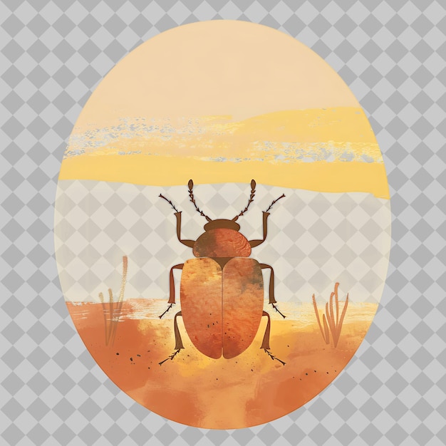 PSD käfer in einer ovalen textierten silhouette wüstenlandschaft sho png aquarell wildtierkollektionen