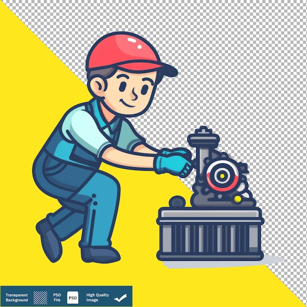 PSD karikatur von mechanic repairing engine vektor durchsichtiger hintergrund png psd