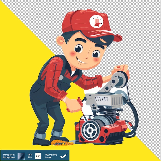 PSD karikatur von mechanic repairing engine vektor durchsichtiger hintergrund png psd