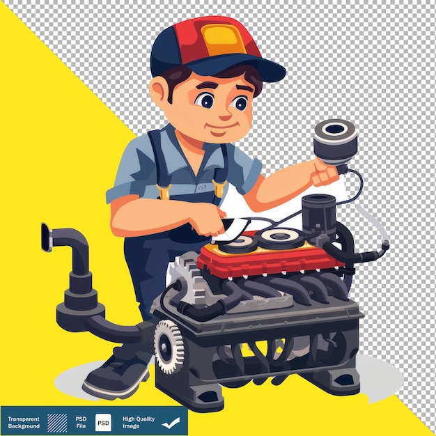 PSD karikatur von mechanic repairing engine vektor durchsichtiger hintergrund png psd