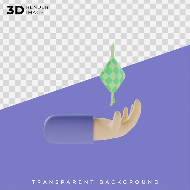 Ketupat de rendu 3D sur l'illustration de la main