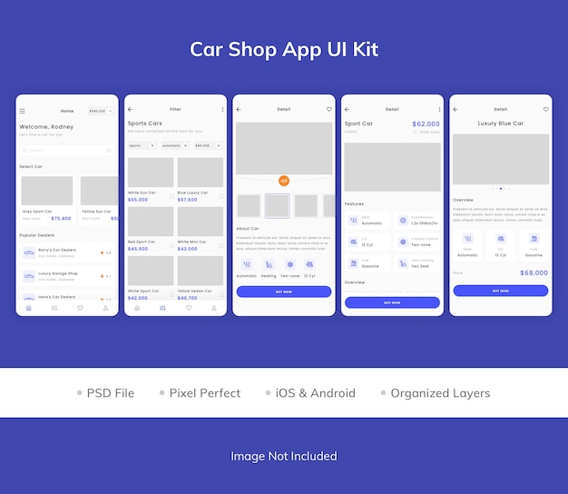 PSD kit d'interface utilisateur de l'application car shop