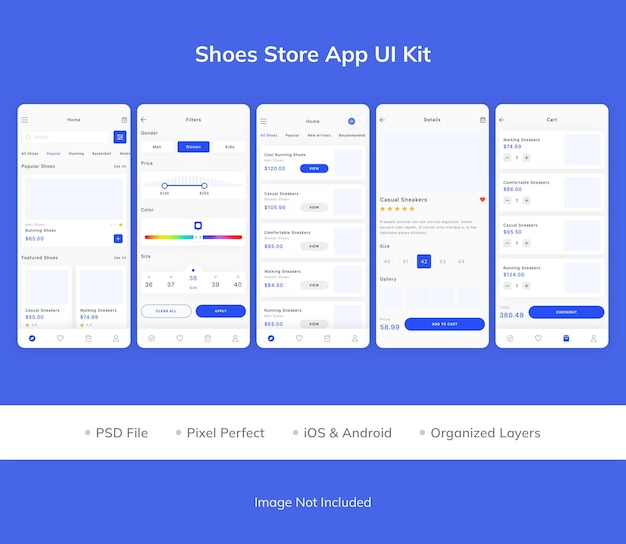 PSD kit d'interface utilisateur de l'application de magasin de chaussures