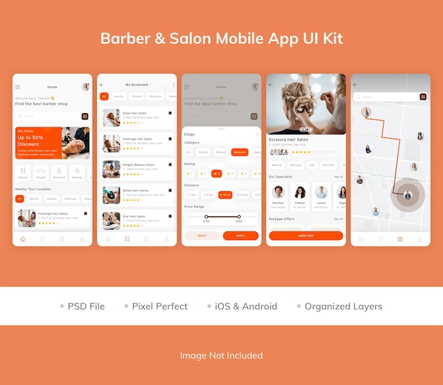 Kit d'interface utilisateur pour application mobile Barber and Salon