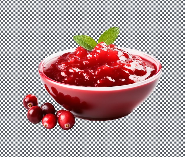 PSD köstliche cranberry-sauce in einer schüssel, isoliert auf durchsichtigem hintergrund