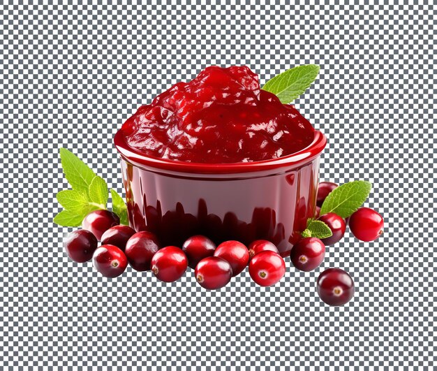 PSD köstliche cranberry-sauce in einer schüssel, isoliert auf einem transparenten hintergrund