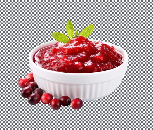 PSD köstliche cranberry-sauce in einer schüssel, isoliert auf einem transparenten hintergrund