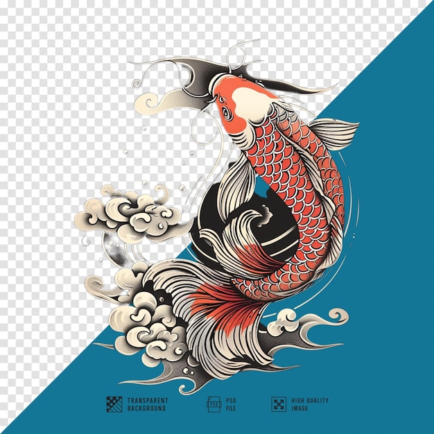 PSD koi-fisch-tattoo-sketch in hd-qualität ohne hintergrund