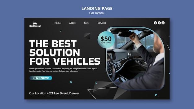 Landingpage-Vorlage für die Autovermietung im flachen Design