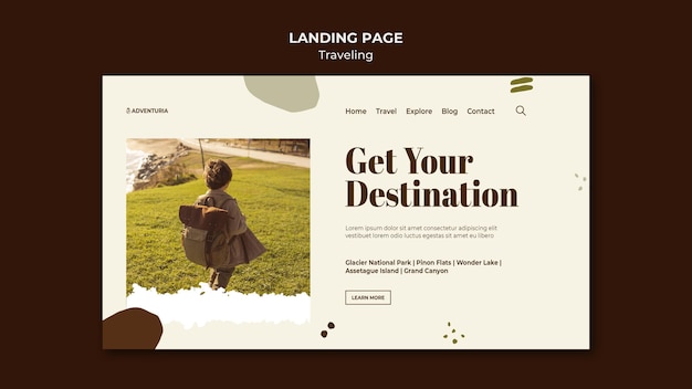 Landingpage-Vorlage mit reisendem reisenden Kind des Rucksacks