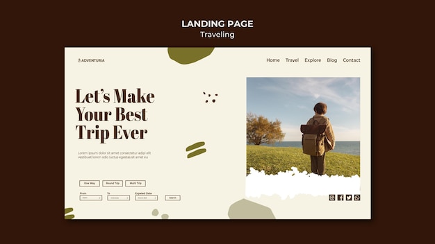 Landingpage-Vorlage mit reisendem reisenden Kind des Rucksacks