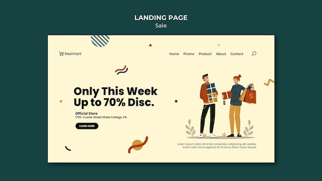 Landingpage-Vorlage zum Verkauf mit Personen und Einkaufstaschen