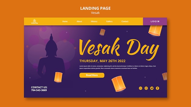 Landingpage-Vorlagendesign für Gradienten-Vesak-Feier