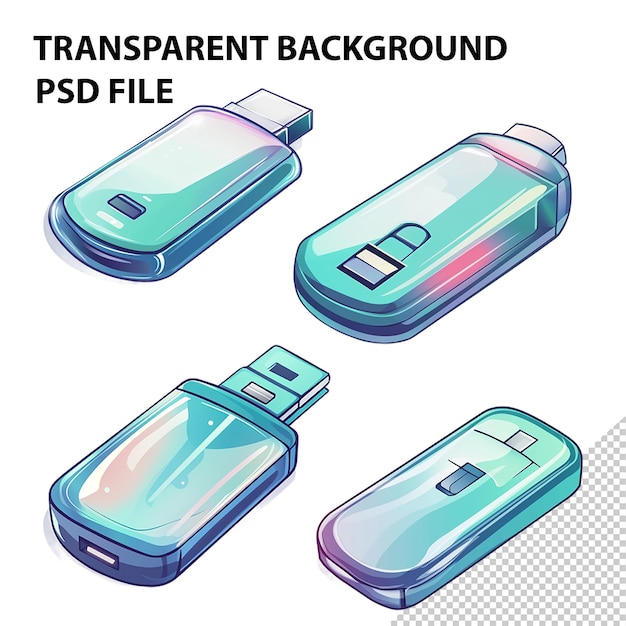 PSD un lecteur flash usb isolé sur un fond transparent