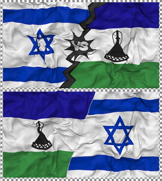 PSD lesotho contro israele half combined flag cloth bump texture rendering 3d