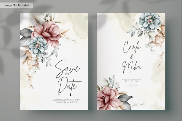 lindo convite de casamento vintage com guirlanda floral em aquarela