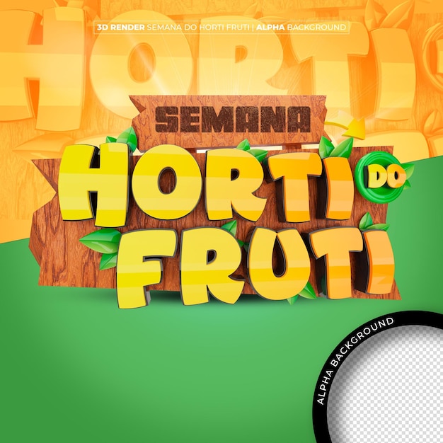 Logo della settimana Hortifruti francobollo 3D per la vendita al dettaglio di verdure e frutta in Brasile