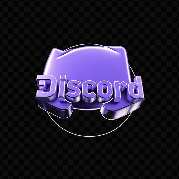 PSD logo de la discorde avec rendu 3d matte verre matériau pulsant lueur violette et blanche schéma de couleurs i