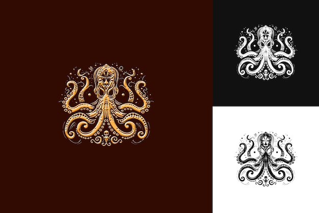 PSD logo fantasy kraken avec des tentacules et des vagues pour la décoration collections de conception vectorielle abstraite