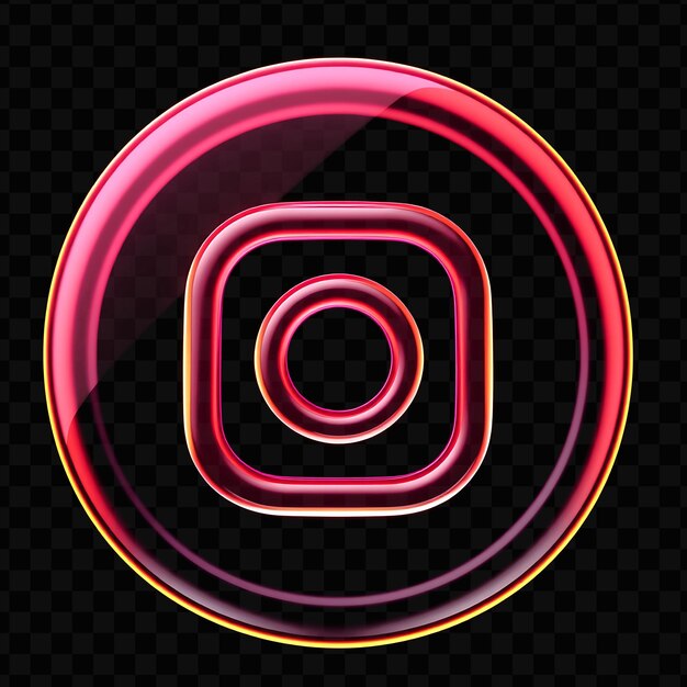 PSD logo d'instagram avec un rendu 3d en verre fumé et une couleur rose et orange fluorescente au néon