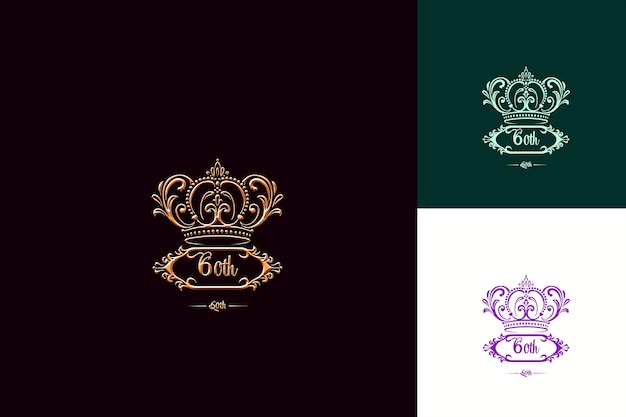 PSD logo luxueux avec texte logo de l'emblème 60 avec une couronne en forme de vecteur collections de conception abstraite