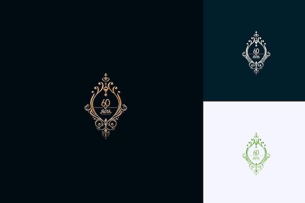 PSD logo luxueux avec texte logo de l'emblème du 60e avec une forme de bijou vector collections de conception abstraite