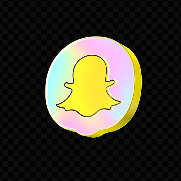 PSD logo de snapchat avec rendu 3d matériel holographique lueur vibrante schéma de couleurs jaune et blanc