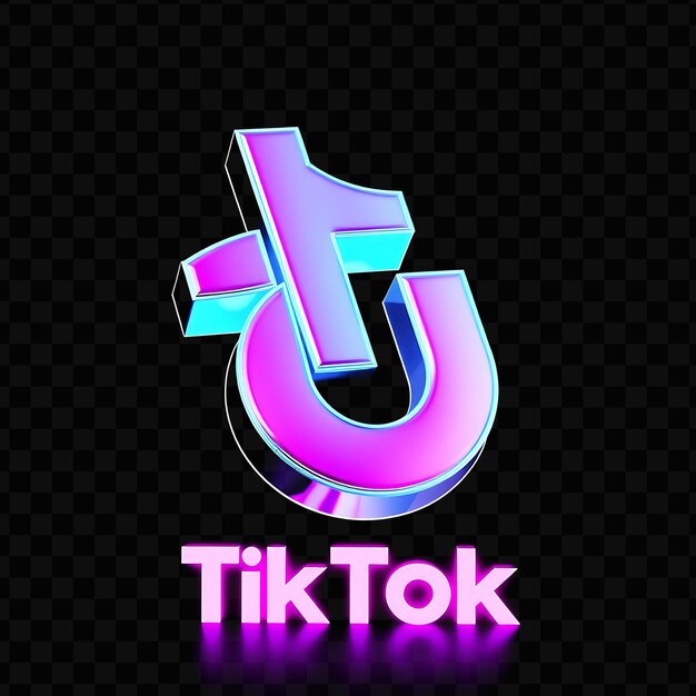 PSD le logo de tiktok avec rendu 3d holographique matériel dynamique lumière néon schéma de couleurs rose et bleu est