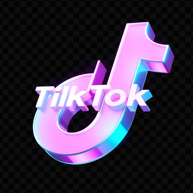 PSD le logo de tiktok avec rendu 3d holographique matériel dynamique lumière néon schéma de couleurs rose et bleu est