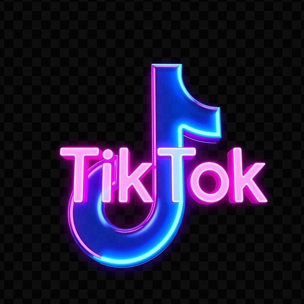 PSD logo tiktok avec un rendu 3d en verre coloré et une lueur pulsante au néon rose et bleu