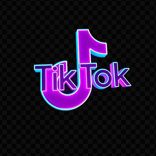 PSD logo tiktok avec un rendu 3d en verre coloré et une lueur pulsante au néon rose et bleu