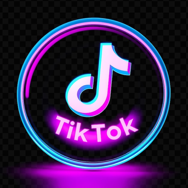 PSD le logo de tiktok avec rendu 3d en verre fumé matériau luminosité dynamique néon schéma de couleurs rose et bleu est