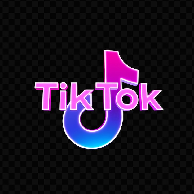 PSD le logo de tiktok avec rendu 3d en verre fumé matériau luminosité dynamique néon schéma de couleurs rose et bleu est