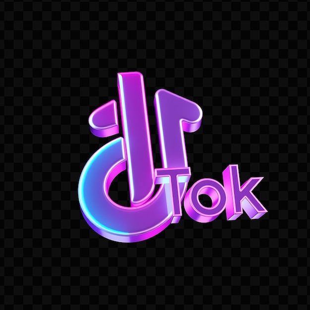 PSD le logo de tiktok avec rendu 3d en verre fumé matériau luminosité dynamique néon schéma de couleurs rose et bleu est