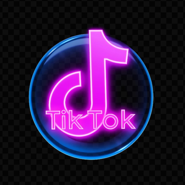 PSD logo de tiktok avec rendu 3d en verre glacé matériel dynamique lueur néon schéma de couleurs rose et bleu