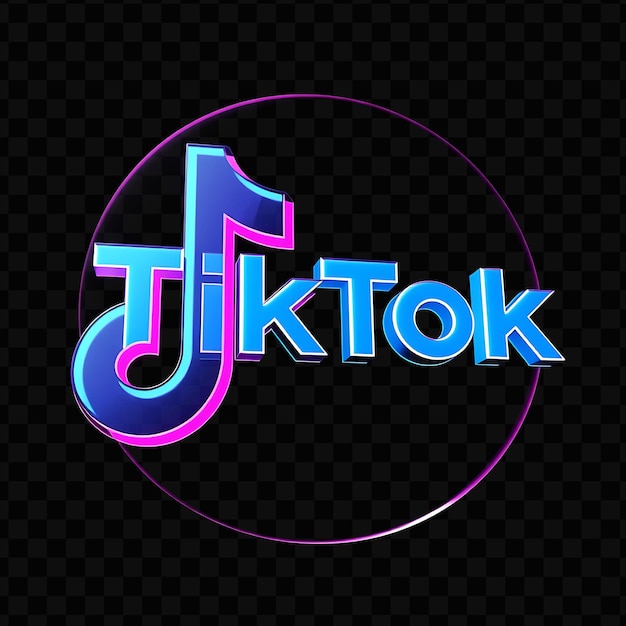 PSD logo tiktok avec rendu 3d en verre gravé matériau dynamique éclaté néon rose et bleu schéma de couleurs i