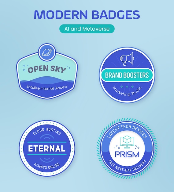 PSD logos de badges futuristes d'intelligence artificielle pour les startups technologiques