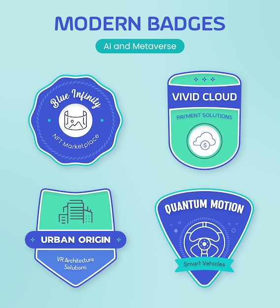 PSD les logos de badges futuristes pour l'intelligence artificielle et les solutions du métavers