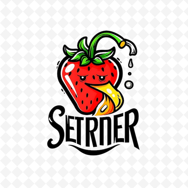 PSD logotipo de suco de morango com um morango e uma enguia da selva wor designs de bebidas inspiradas em png tropical