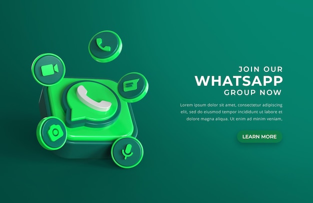 Logotipo do WhatsApp 3D com ícones de bate-papo