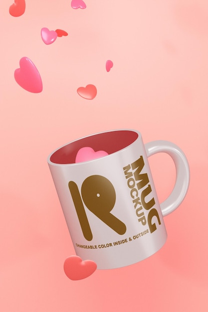 Love Edition Editável Cor Fora e Dentro para Mockup de Caneca de Cerâmica PSD